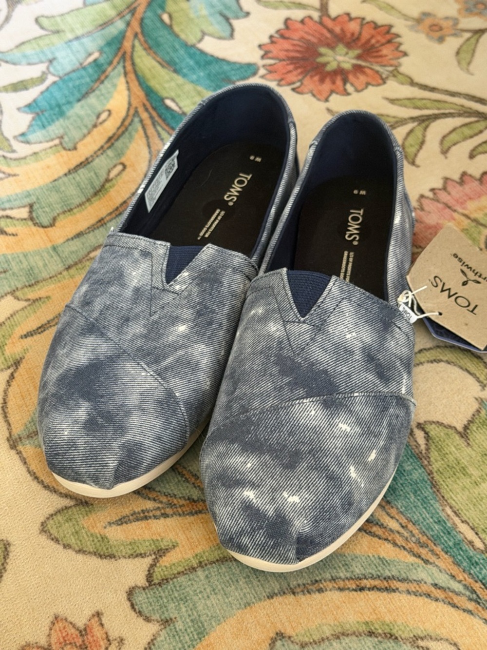 TOMS Alpargata Classic Navy Distressed Canvas Slip On Flats Women’s Size W9
